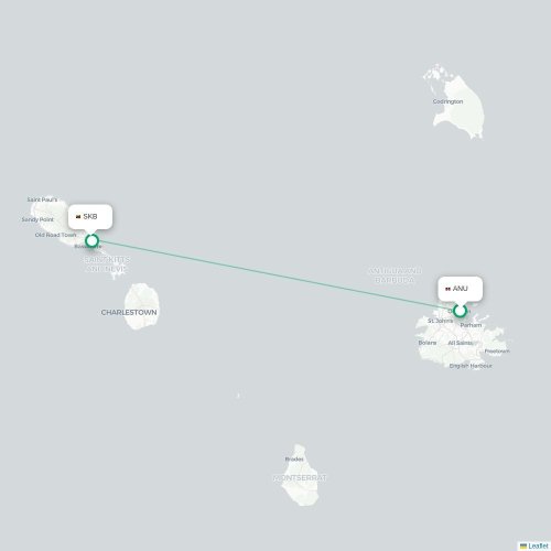 Mapa de vuelo directo Saint John's - Basseterre