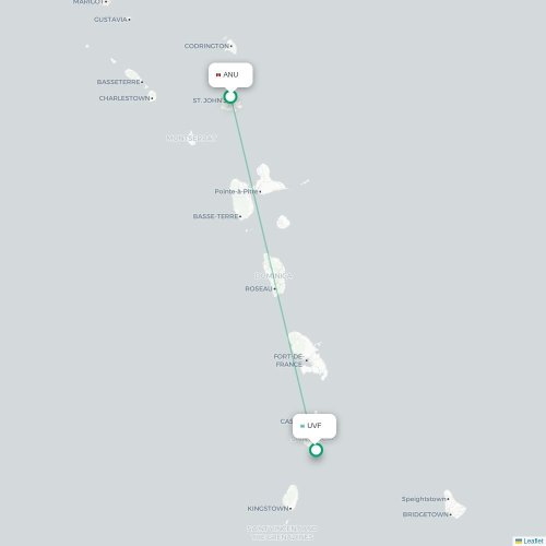 Mapa de vuelo directo Saint John's - Castries