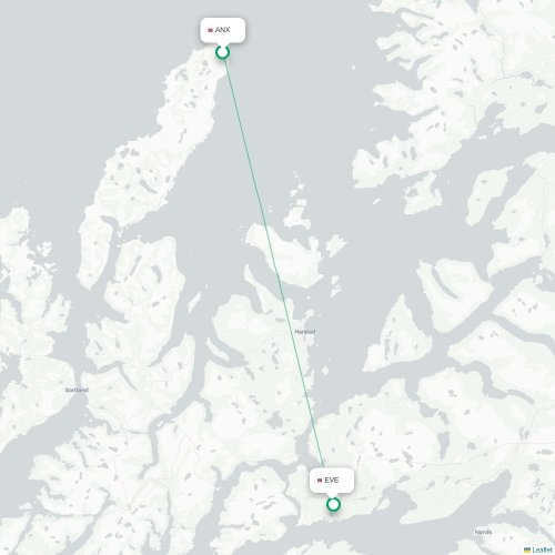 Mapa de vuelo directo Andenes - Narvik