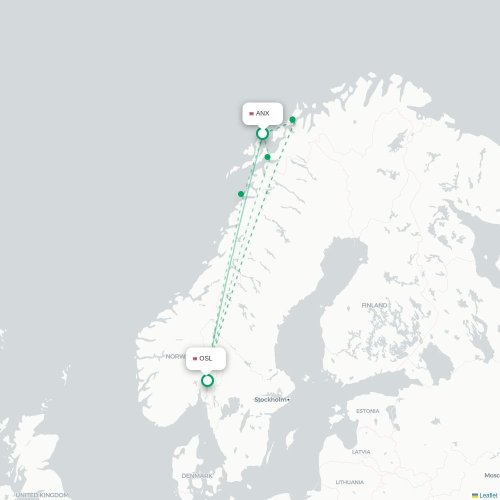 Mapa de vuelo directo Andenes - Oslo