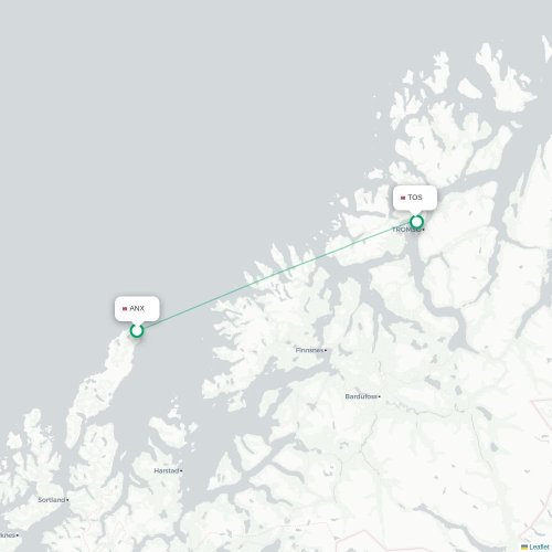 Mapa de vuelo directo Andenes - Tromso
