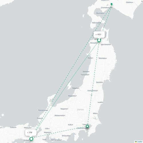 Mapa lotu bezpośredniego Aomori – Osaka