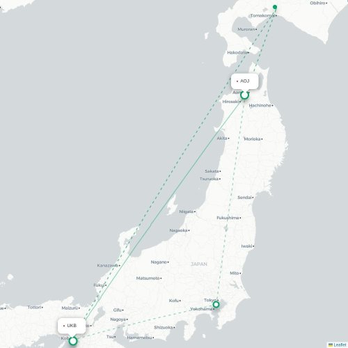 Mapa lotu bezpośredniego Aomori – Kōbe