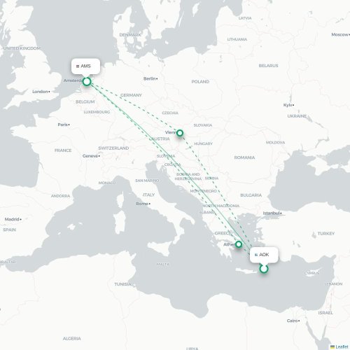 Karpathos - Amsterdam kort over direkte fly
