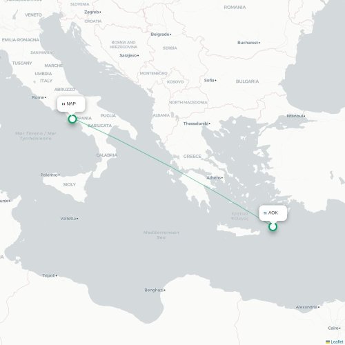 Mapa de vuelo directo Karpathos - Nápoles