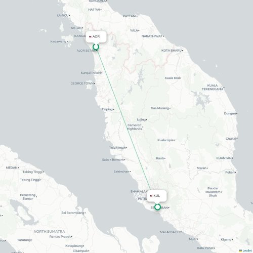 Mapa lotu bezpośredniego Alor Setar – Kuala Lumpur