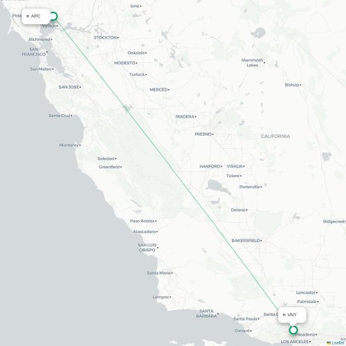 Mapa de vuelo directo Napa - Los Angeles