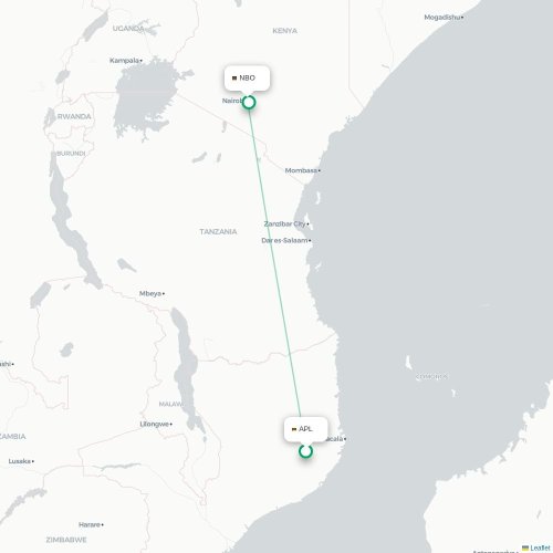Nampula - Nairobi carte du vol direct