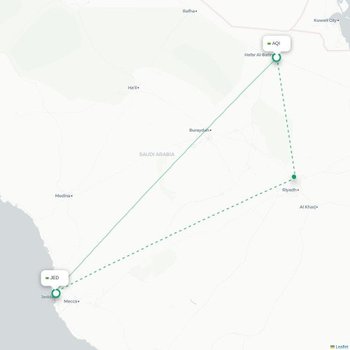 Mapa de vuelo directo Qaisumah - Jedda