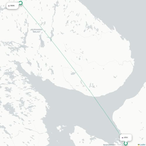 Mapa de vuelo directo Arkhangelsk - Múrmansk