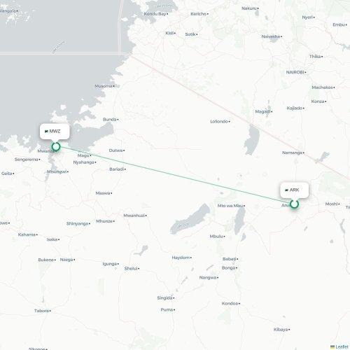 Arusha - Mwanza kaart van rechtstreekse vlucht