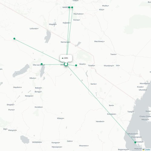 Mapa de vuelo directo Arusha - Nairobi