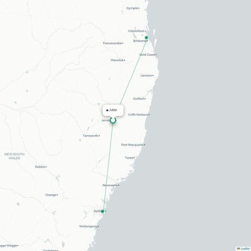 Mapa lotu bezpośredniego Armidale – Coffs Harbour