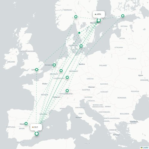 Mapa lotu bezpośredniego Sztokholm – Alicante