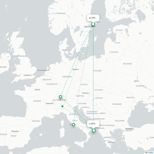 Mapa de vuelo directo Estocolmo - Brindisi