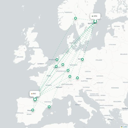 Mapa lotu bezpośredniego Sztokholm – Bilbao