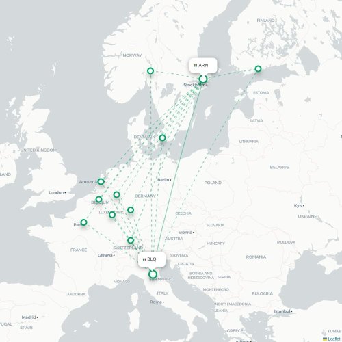 Mapa de vuelo directo Estocolmo - Bolonia