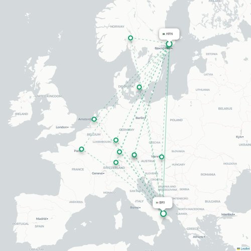 Mapa de vuelo directo Estocolmo - Bari