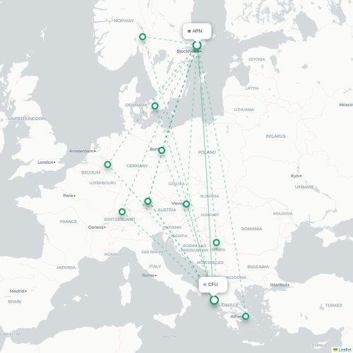 Mapa de vuelo directo Estocolmo - Corfú, Corfú