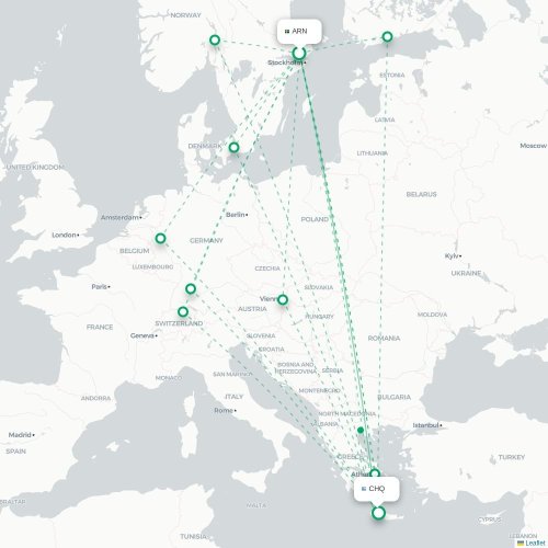 Mapa de vuelo directo Estocolmo - La Canea