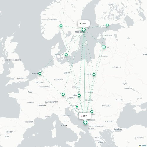 Mapa lotu bezpośredniego Sztokholm – Dubrownik