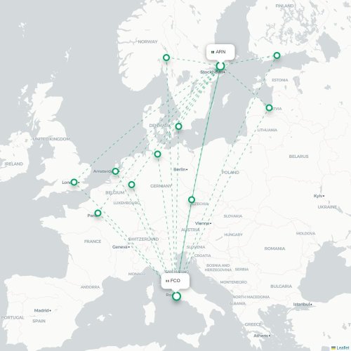 Mapa de vuelo directo Estocolmo - Roma