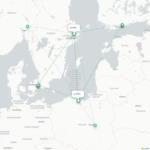 Stockholm - Gdansk direct flight map