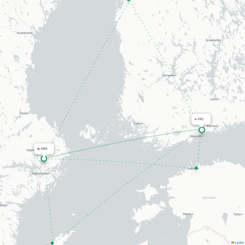 Mapa lotu bezpośredniego Sztokholm – Helsinki