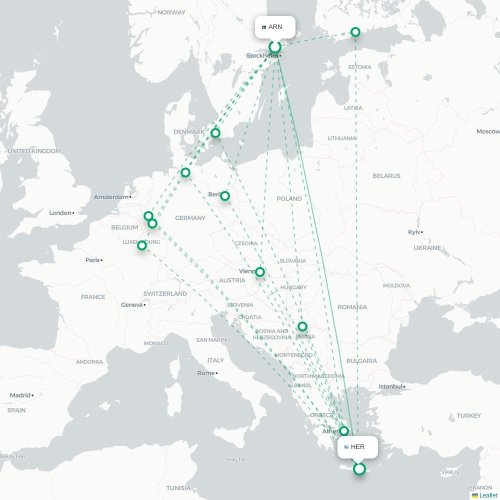 Mapa de vuelo directo Estocolmo - Heraclión