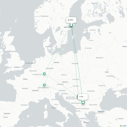 Mapa de vuelo directo Estocolmo - Niš