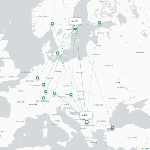 Stockholm - Pristina karta över direktflyg