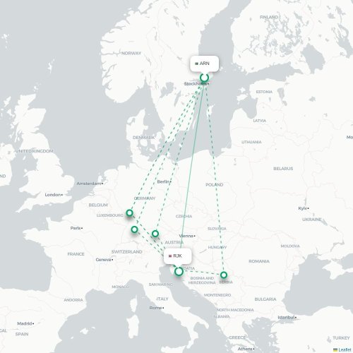Mapa lotu bezpośredniego Sztokholm – Rijeka