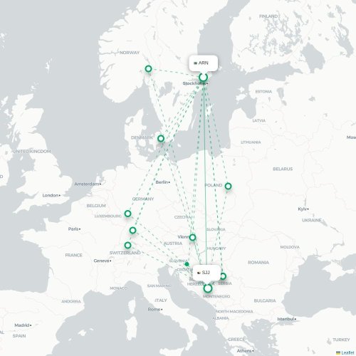 Mapa de vuelo directo Estocolmo - Sarajevo