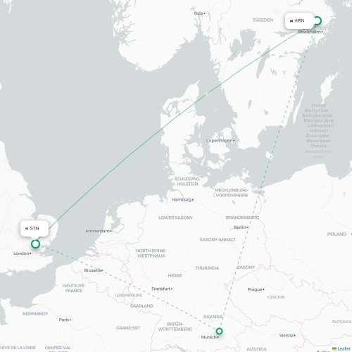 Stockholm - Londen kaart van rechtstreekse vlucht