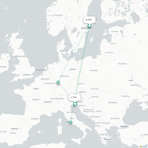 Mapa de vuelo directo Estocolmo - Trieste