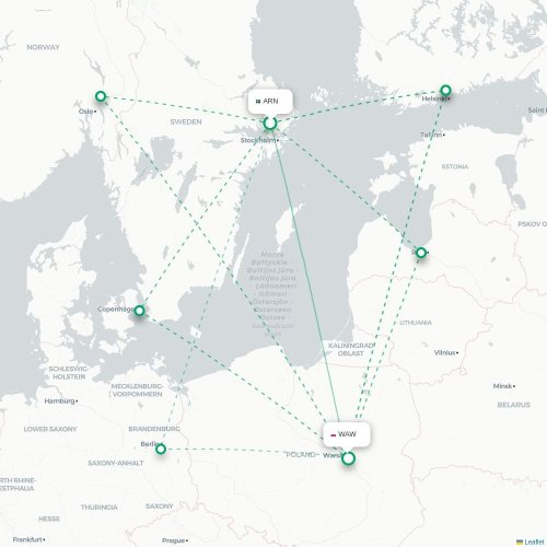 Stockholm - Warszawa direct flight map