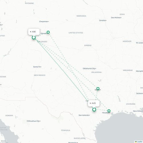 Mapa de vuelo directo Aspen - Austin