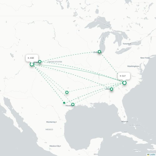 Mapa de vuelo directo Aspen - Charlotte