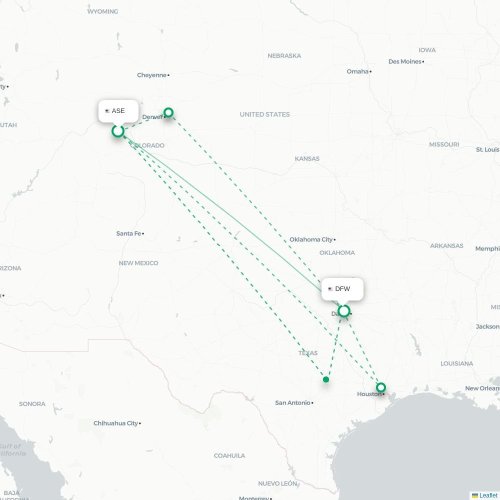 Mapa de vuelo directo Aspen - Dallas