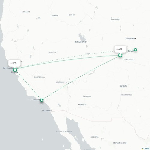 Mapa de vuelo directo Aspen - San Francisco