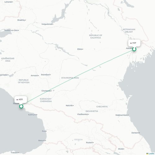 Mapa de vuelo directo Astrakhan - Sochi