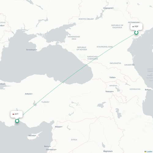 Mapa de vuelo directo Astrakhan - Antalya