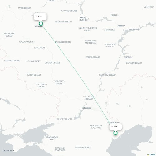 Mapa de vuelo directo Astrakhan - Moscú