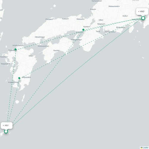 Mapa lotu bezpośredniego Amami – Tokio