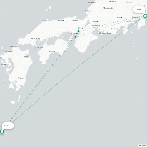 Mapa lotu bezpośredniego Amami – Tokio