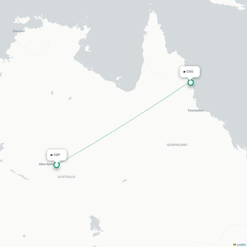 Alice Springs - Cairns kort over direkte fly
