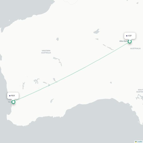 Alice Springs - Perth kort over direkte fly