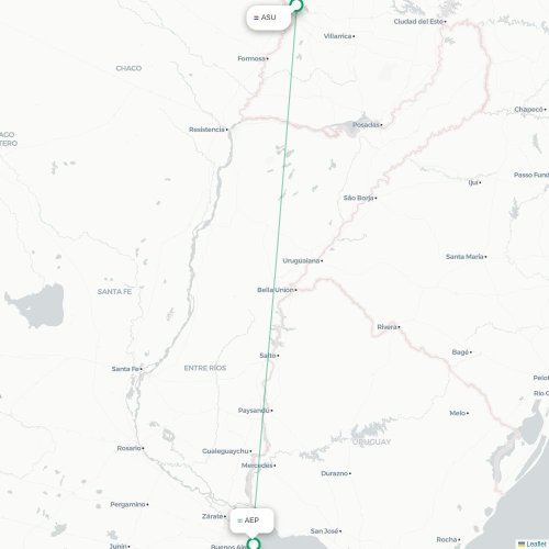 Mapa lotu bezpośredniego Asunción – Buenos Aires