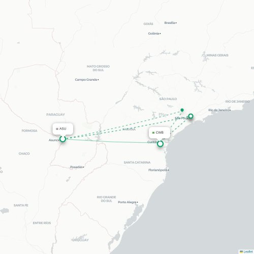 Mapa lotu bezpośredniego Asunción – Kurytyba