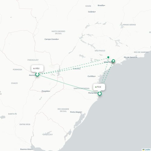 Mapa lotu bezpośredniego Asunción – Florianópolis